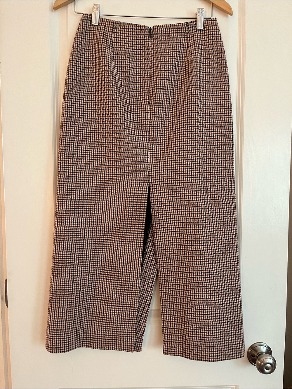 Maje Midi Skirt with Side Slit in Brown Black Cream Houndstooth - Picture 2 of 4